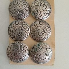 Set 6 Antique Filigre Pierced Silver Buttons and Silver Tiepin Cubic Zircona etc.a.