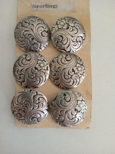 Set 6 Antique Filigre Pierced Silver Buttons and Silver Tiepin Cubic Zircona etc.a.