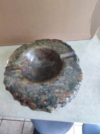 Large solid stone ashtray. Heavy! Weighs over 4 lbs