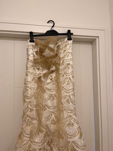 White and gold sequin womens dress