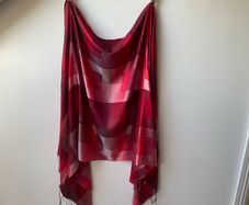 Silk Cotton Blend Geometric Block Print Scarf Wrap Raspberry Red & Burgundy