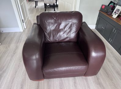 Genuine leather brown armchair