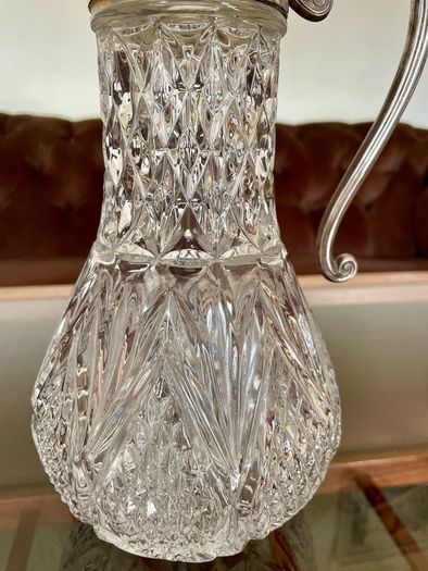 Antique Vintage Silver Plated Crystal Glass Claret Jug Pitcher