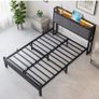 Double Bed Frame, 4FT6 Bed Frame Ergonomics Double with Charging Station and LED Lights, Heavy Duty Platform Full Bed with Fabric Storage Sloped Headboard, No Box Spring Needed, (Black) Image 3