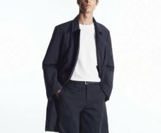 COS Mens Lightweight Cotton Mac Car Coat Navy Blue Size S