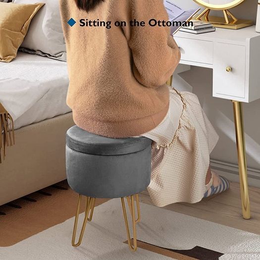 Velvet Dressing Table Stool, Round Vanity Stool with Storange, Bedroom Ottoman Stool with Metal Legs for Home Living Room Fitting Room Bedroom MULTIPLE COLOURS AVAILABLE (FREE POSTAGE)