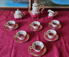 Vintage15 Piece Gloria Fine Porcelain Heavy Gold Gildings Coffee Set For 6 Person Setting Made In West Germany