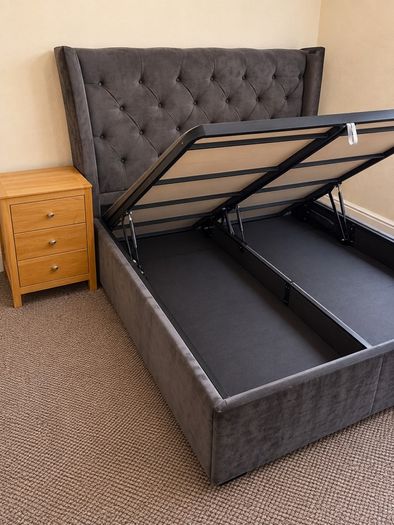 King Size Grey Ottoman Storage Bed