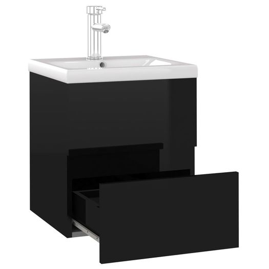Sink Cabinet with Built-in Basin High Gloss Black Chipboard