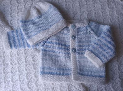 Hand Knit Baby Cardigan & Hat: Newborn