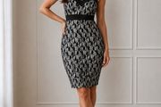 Quiz Black &amp; White Patterned Bodycon Dress - Size 8 / EU 36