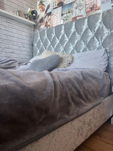 Crushed Sterling Velvet DOUBLE BED Frame - Silver