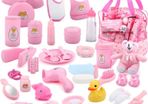 Role play games 40 Piece Bag with Baby Feeding Accessories, Clothes, Doll Bear, Bath, Soother Dummy and Much More-Nurturing Pretend Toy for Kids, 23 x 15 x 18 Centimeters (FREE POSTAGE)