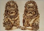Pyrography Foo Dogs