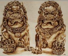 Pyrography Foo Dogs