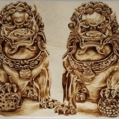 Pyrography Foo Dogs