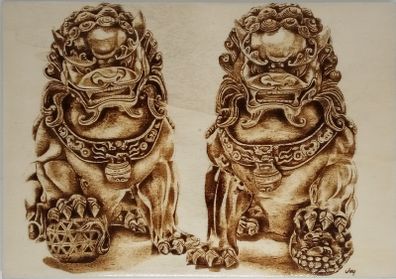 Pyrography Foo Dogs