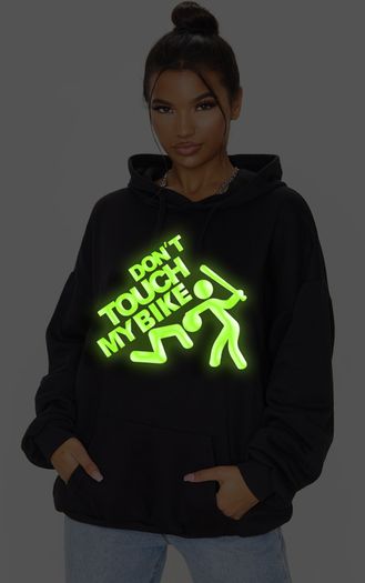 Don't touch my bike hoodie glow in the dark logo hoodie cool biker hooded jumper