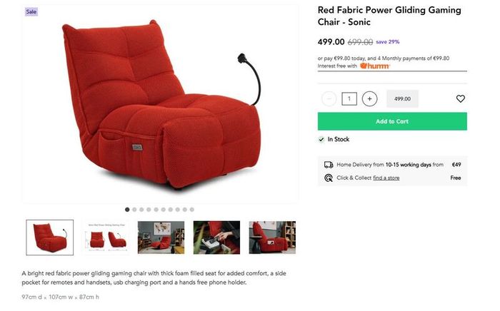 Sonic Red Power Gliding Gaming / Recliner Chair
