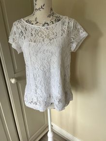 Cortefiel White Lace Blouse with Cami - Size M