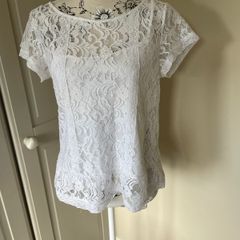 Cortefiel White Lace Blouse with Cami - Size M