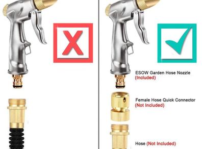 Heavy-Duty Metal Garden Hose Nozzle, Made of 100% Metal Construction Built and Brass Head, Metal Spray Gun w/Pistol Grip Trigger for Watering Plants & Lawn, Car Washing, Patio, Dog & More