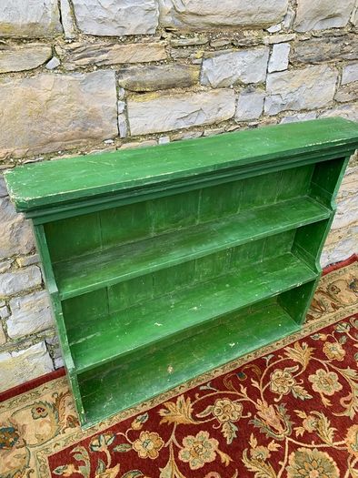 Large Antique Victorian Painted Pine Breakfront Bookshelf.