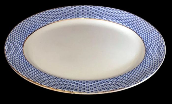 Antique Soho Pottery "Montauban" Blue Basket-Weave