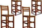 Set of 4 Rustic Wooden Bar stools  Acacia Wood with Backrest