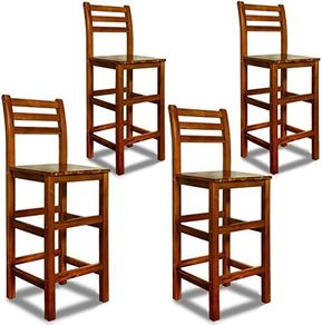 Set of 4 Rustic Wooden Bar stools  Acacia Wood with Backrest