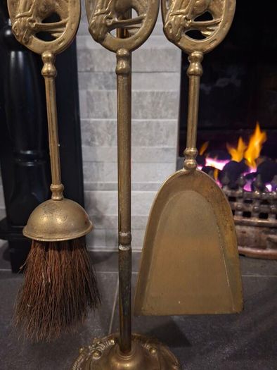 Lovely 1930s Brass Fireside Companion Horse Set
