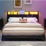 King Size Bed Frame with Ergonomic Storage Headboard and LED,Metal Image 7
