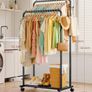Clothes Rail - Double-Rod Rustproof Clothes Rack with Anti-Slip Stoppers, Shoes Shelf and Hooks, Multifunctional Hanging Rack for Laundry, Entryway, Bedroom, Shop, 73 x 42 x 150 cm, Black Image 2