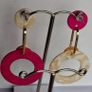 Fuchsia Pink Marbled Cream Asymmetrical Geometric Earrings Image 5