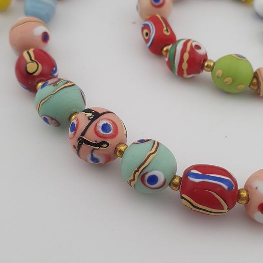 Antique Mix Venetian Style MultiColor Eyes Glass Beads Necklace