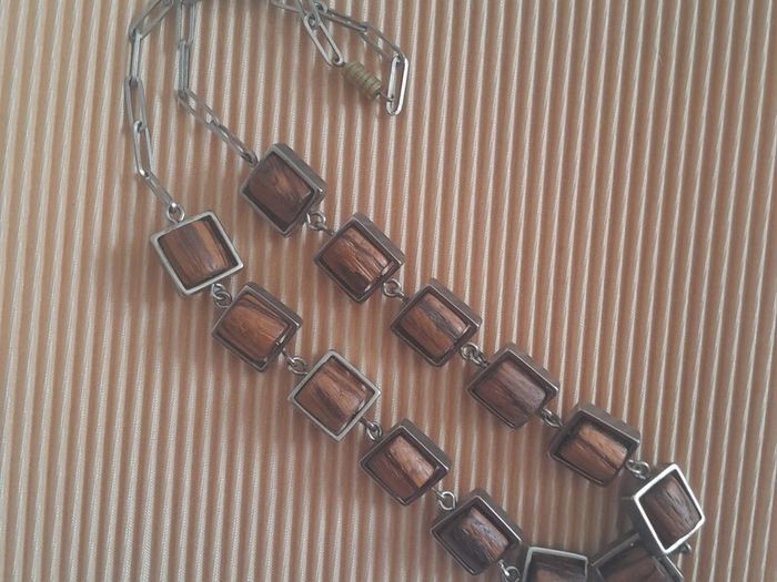 NECKLACE - Vintage - Stainless Steel & Wood