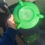 Vintage Art Deco Green Uranium Jadeite Glass 3 Handle Bowl Diamond Pattern UV Reactive Image 3