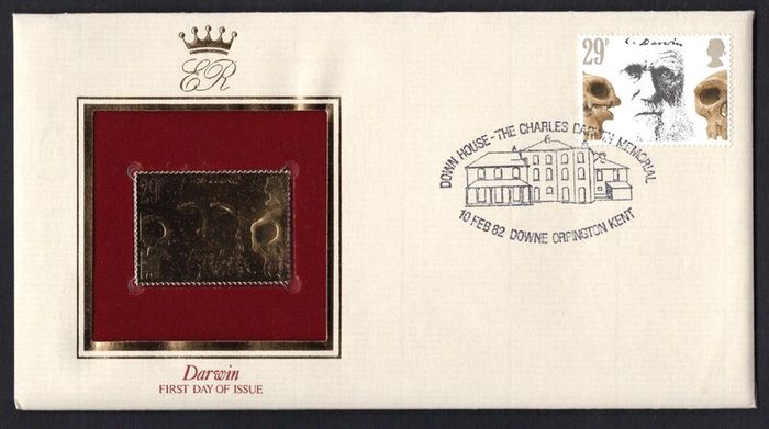 1982 Great Britain Death Centenary of Charles Darwin Commemorative stamps with Gold Replica Stamp First Day Cover (FDC)