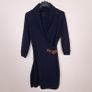 Massimo Dutti Navy Blue Shawl Collar Belted Sweater Knit Wool Cashmere Dress Size M Image 6