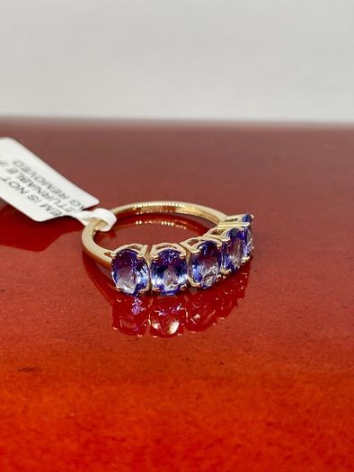 Gold 9K (375) Yellow Gold Premium Tanzanite 5 Stone Ring 4.00 Ct.