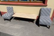 Pair of Vintage Chairs and Marble Top Coffee Table.
