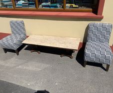 Pair of Vintage Chairs and Marble Top Coffee Table.