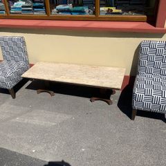 Pair of Vintage Chairs and Marble Top Coffee Table.