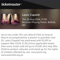 2 x Lewis Capaldi Tickets - Belfast
