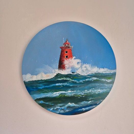 Storm Bram at Poolbeg Lighthouse | Oil Painting on canvas