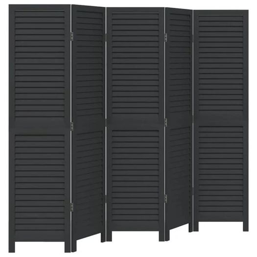 Room Divider 5 Panels Black Solid Wood Paulownia