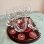 Vintage Wine Decanter Set 6 Large Goblets Brass Gallery Wood Tray Image 4