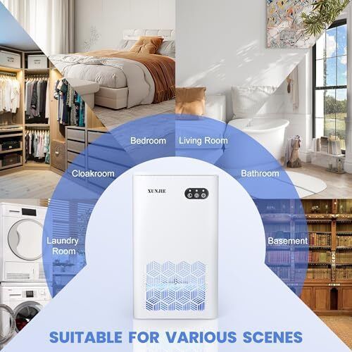 Xunjie Portable Dehumidifiers for Home, 2300ml Dehumidifier - Ultra Quiet & Auto Defrost 7 Colour LED Light Auto Shut Off - Ideal for Bedroom Bathroom RV Car Kitchen Garage Damp Removal  White