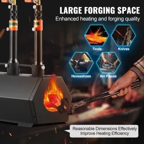 Propane Forge, 3 Burner Farrier Forge, 2600F Tool and Knife Making Blacksmithing Gas Forge, Large Capacity Hexagon Cold-Rolled Steel