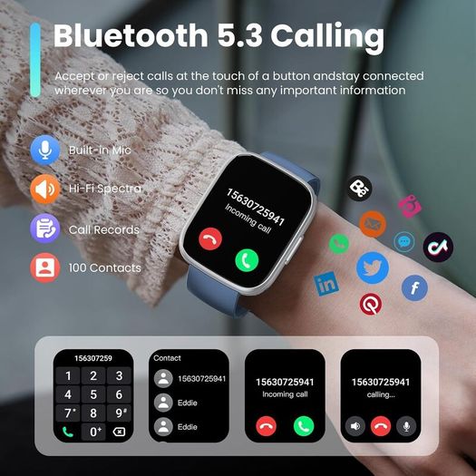 Smart Watch for Men Women Answer/Make Call, 1.95" HD Screen Fitness Watch with Heart Rate/Sleep/Stress Monitor, Smartwatch with 110+ Sport Modes, IP68 Waterproof Activity Tracker for Android iOS, Blue